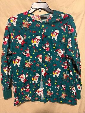 Smart Scrubs Teal Holiday Scrub Jacket with Festive Character Print